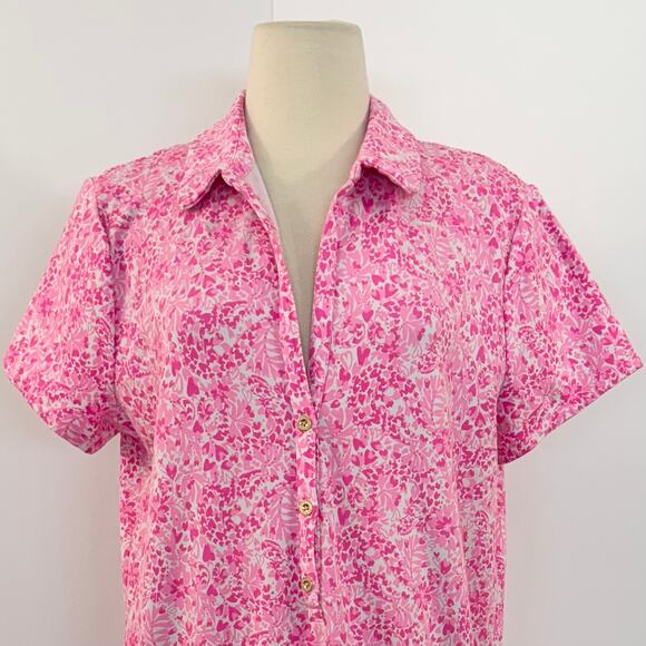 Lilly Pulitzer Jorgie Romper Short-Sleeve Pink Shandy Invest A Gator Floral | XS - Picture 2 of 12